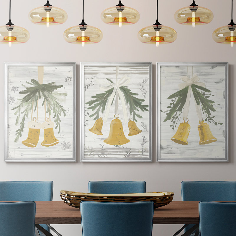 Christmas Holiday Art CECXIV - Toile tendue avec châssis tendue - 3 pièces, H 30 po x l 63 po, Argent argent