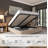 Modern Upholstered Lift-Up Storage Bed with Curved Headboard, Low Profile Platform-309247020-299414436