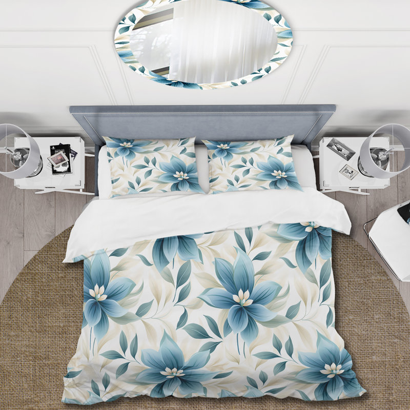 Tranquil Patterns - Floral Duvet Cover Set - Microfiber Polyester, King Duvet Cover + 2 King Shams
