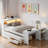 Modern Daybed With Storage Shelves, Drawers, Trundle, Charging Station, Led Light, Desk And Cabinet-1320795324