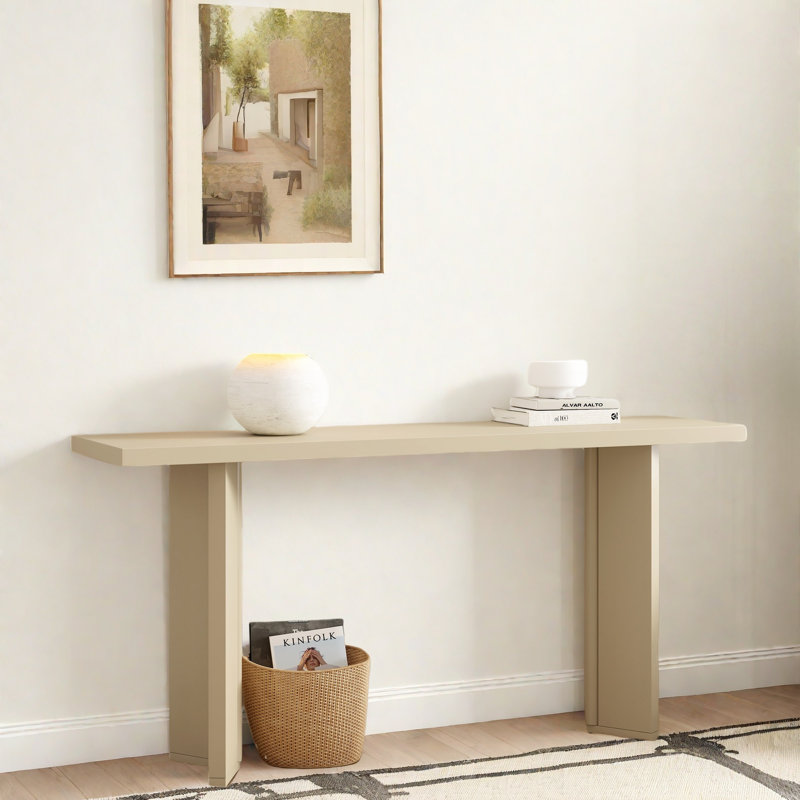 Console moderne avec structure de forme géométrique et grain de bois, Beige