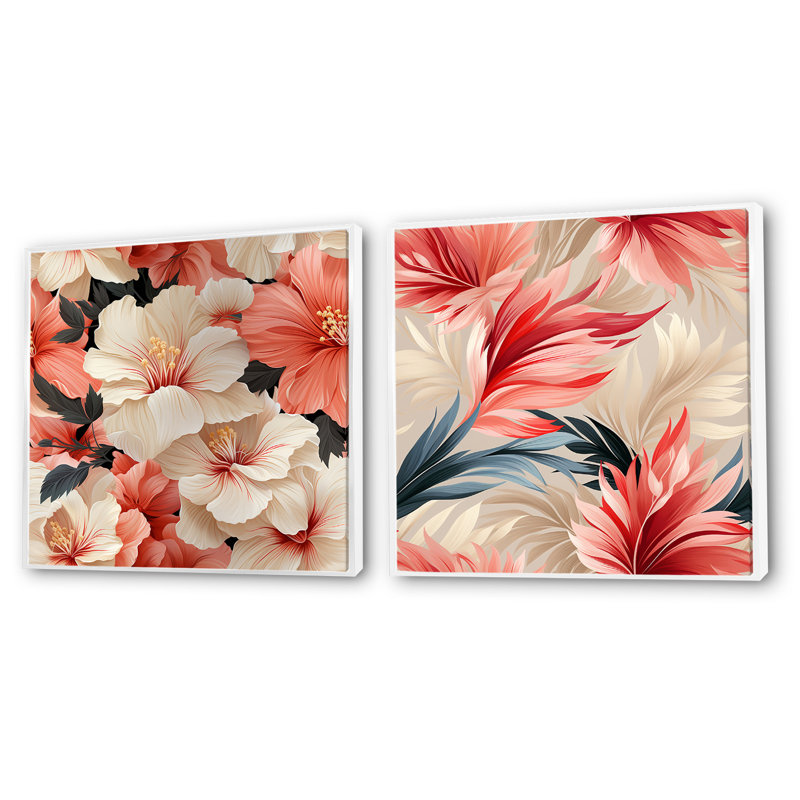 Coffeen - Ensemble de 2 collages carrés floraux, H 16 po x l 33 po, Cadre flottant blanc