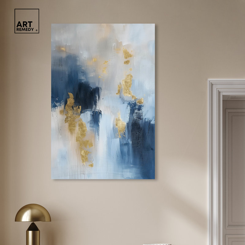 Art mural abstrait bleu Morning Dew par Art Remedy, Toile tendue, H 45 po x l 30 po