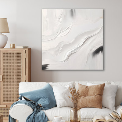 «White and Grey Ripples Of Stone V», impression sur toile encadrée en marbre abstrait