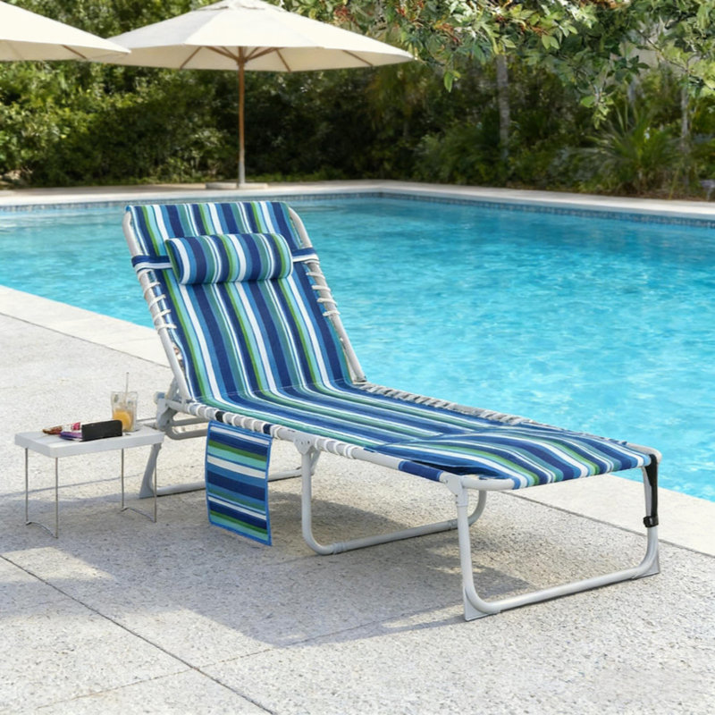 Chaise longue d'extérieur, chaise longue pliante, fauteuil de bronzage avec trou pour le visage et table d'appoint
