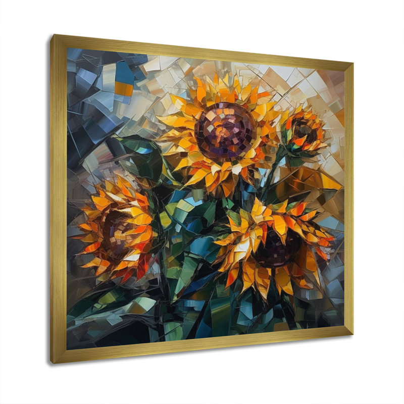 Tournesol jaune symphonie V sur toile, H 24 po x l 24 po x P 1 po, Encadrement doré