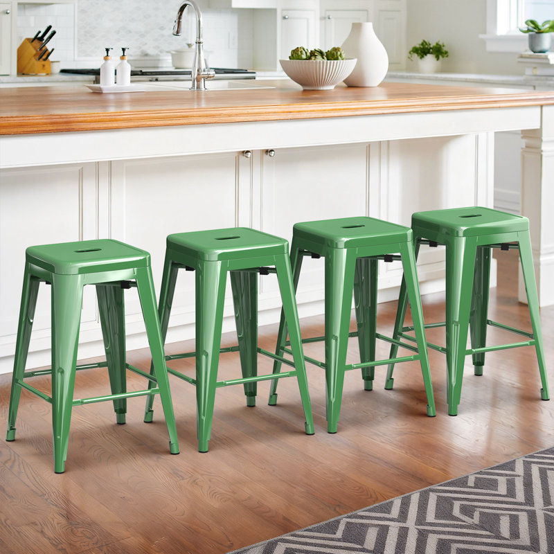 Kohki 24" Counter Stool Metal Bar Stools Counter Height Barstools Backless Indoor/Outdoor Bar Stools Kitchen Counter Stools Chairs(Set of 4)
