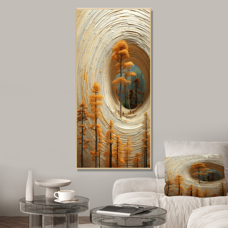 Abstrait pin en spirale Serenity III - Botanicals, art mural, Cadre flottant brun, H 32 po x l 24 po x P 1 po