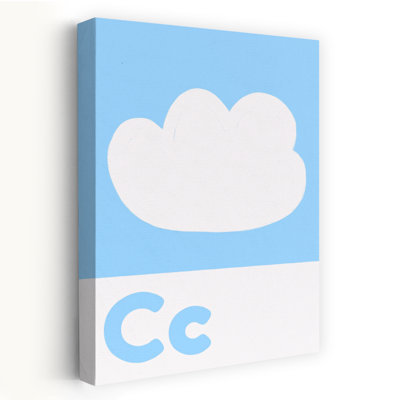 Affiche murale abstraite contemporaine représentant un ciel nuageux et un paysage naturel, avec alphabet et alphabet