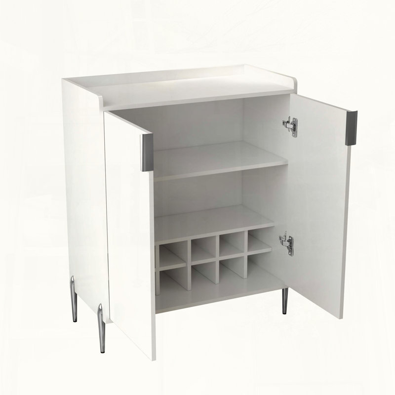 White Wine Bar Cabinet with Storage, White