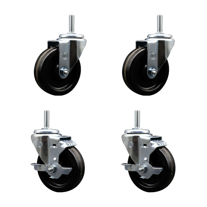 4 pouces_ Roues phénoliques pivotantes 3/4 po_Roulettes à tige filetée 2 freins SCC
