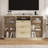 53''W Glass Sideboard Cabinet with LED Lights, Fluted Buffet Cabinet, 3-Drawer TV Stand-1494851635