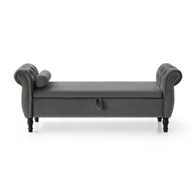 Aijia 63"" Velvet Multifunctional Storage Rectangular Sofa Stool Buttons Tufted Nailhead Trimmed Solid Wood Legs With 1 Pillow -  House of HamptonÂ®, 1722332A32D74F92B1B999010E176EFC