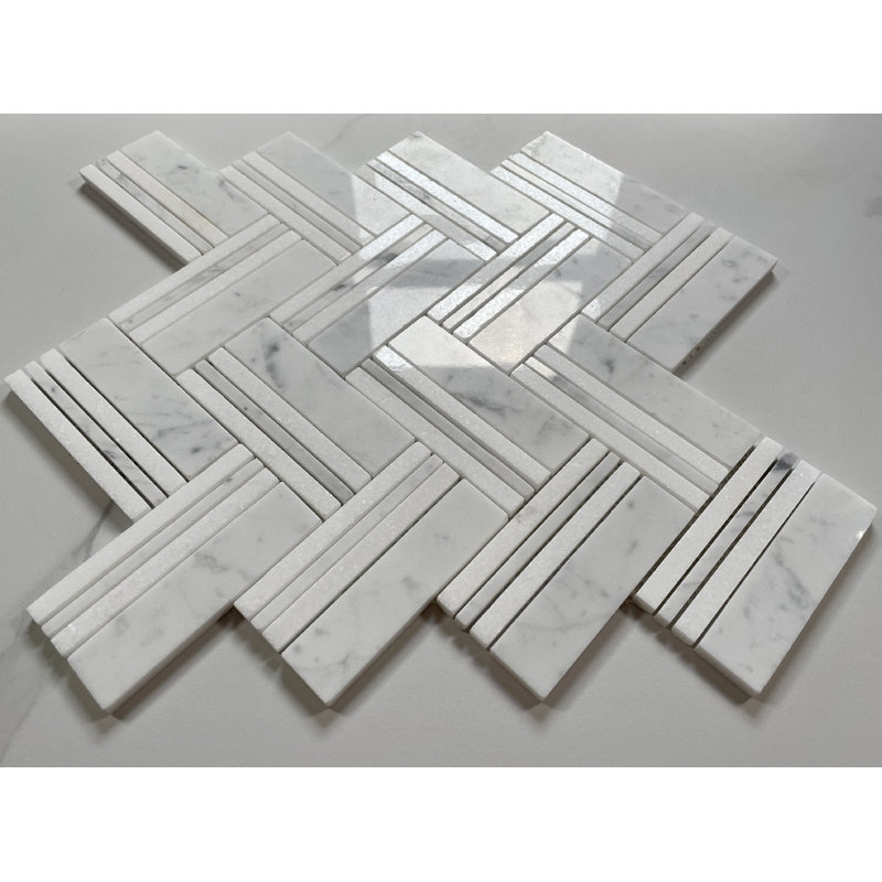 11" x 12" Marble Herringbone Mosaic Wall & Floor Tile