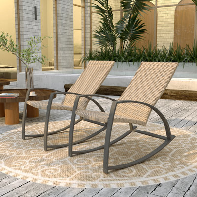 Ensemble de chaises berçantes d'extérieur en osier 2 pièces, kaki