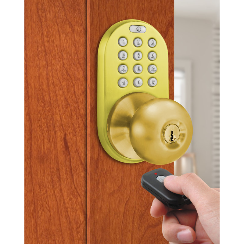 Electronic Door Knob with Remote, Polished Brass