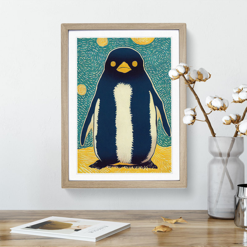 Penguin - Wall Art, Black Picture Frame, White, 46cm H x 34cm W