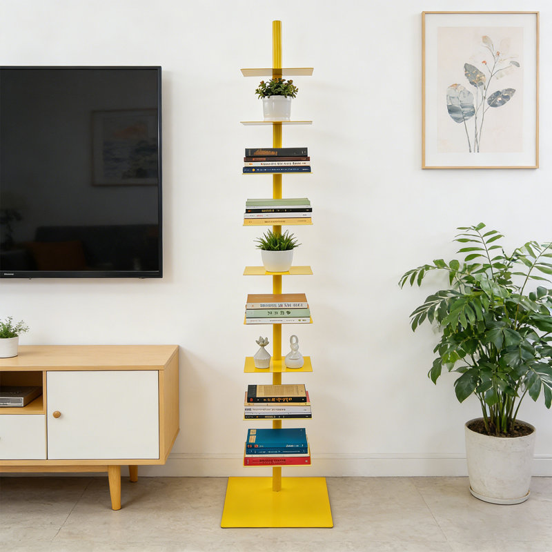 Bibliothèque verticale rotative à 9 niveaux pour bureau à domicile, Jaune