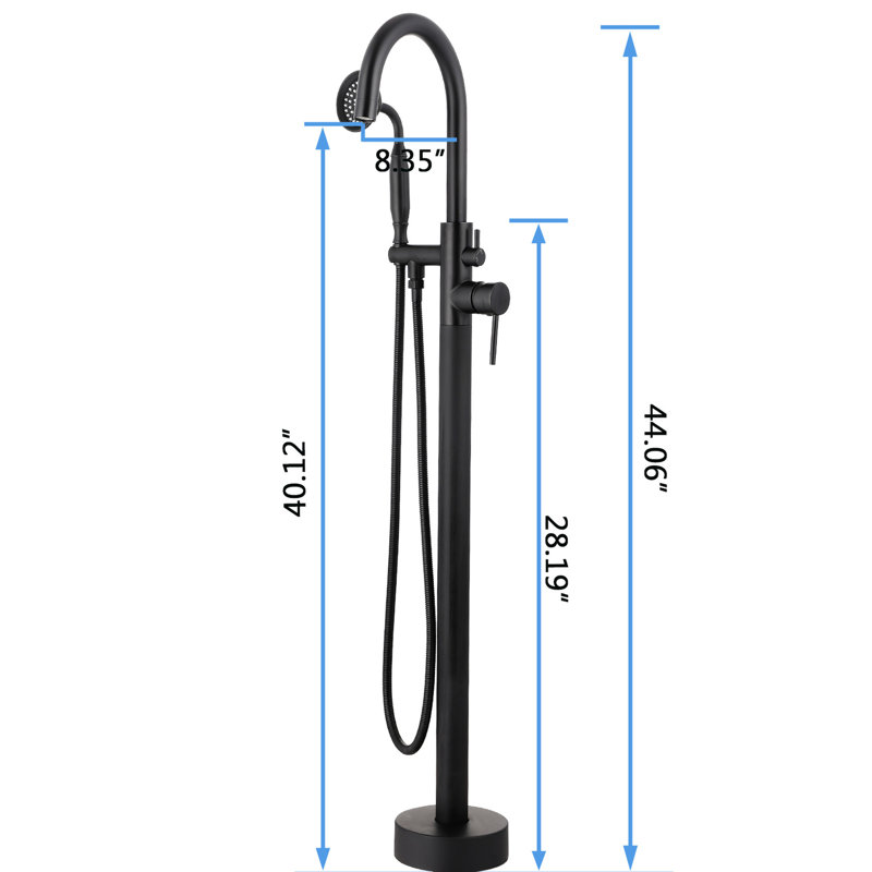Matte Black Floor Mounted Bathtub Filler - Hot And Cold Indicators For Convenient Use Freestanding Tub In Solid Brass Material Reliable Performance
