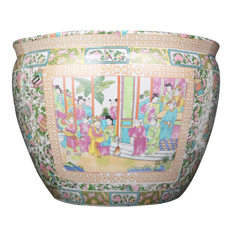 Chinese Porcelain Planter in Rose Medallion Pattern, 13" H x 16" W x 16" D