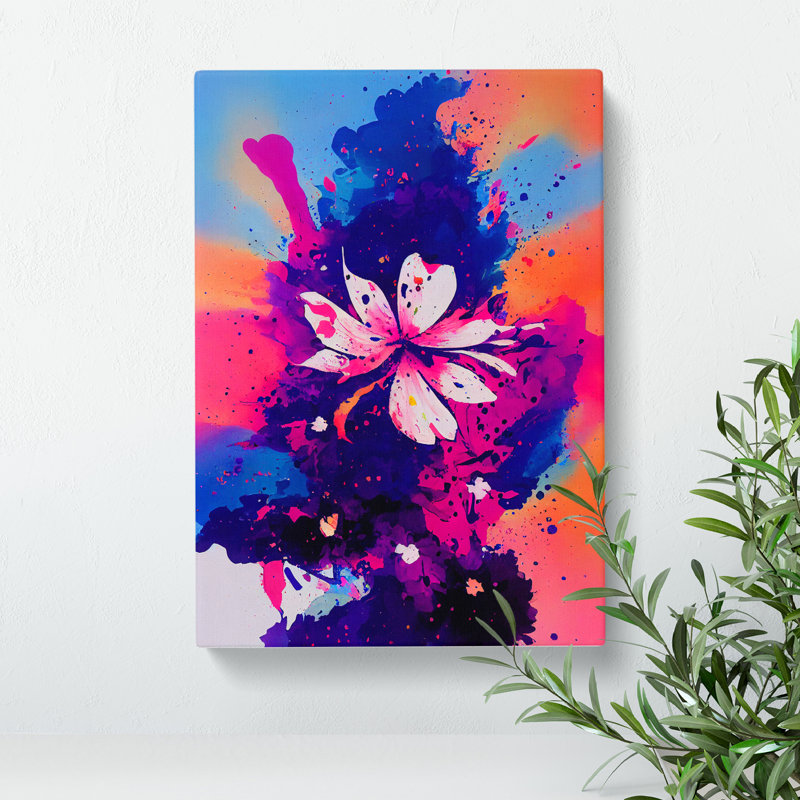 Paint Splattered Flower No.1 Abstract - Wrapped Canvas Print, 50cm H x 35cm W x 3cm D