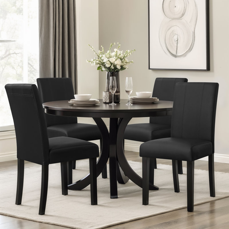 Modern Faux Leather Waterproof Upholstered Dining Chair, Black