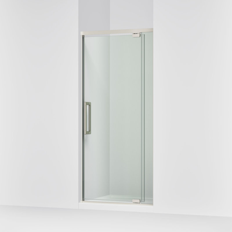 Porte de douche pivotante H 76 po avec verre épais 5/16 po, Nickel brossé