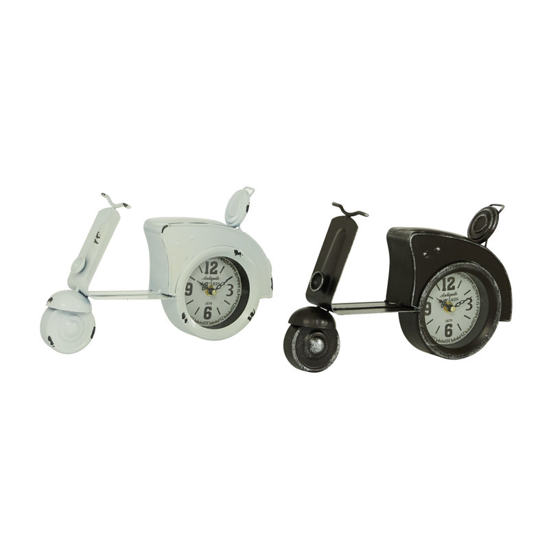 Roman Numeral Metal Mechanical Tabletop Clock with Alarm, Black / White