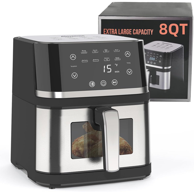 Grande friteuse à air numérique en acier inoxydable de 8 pte AboveMoon avec fenêtre pour la cuisine, antiadhésive, écran tactile, 400F, appareils de cuisine, panier antiadhésif, séchoir à air