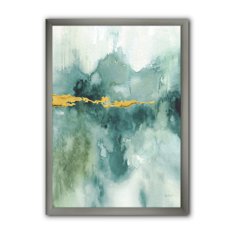 Impression d'aquarelle bleue avec cadre doré, H 40 po x l 30 po x P 1,5 po, Cadre argenté
