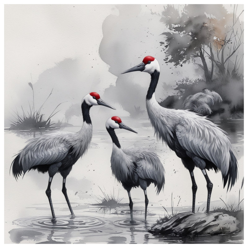 Tapis de bain Cranes In Watercolor, L 34 po x L 21 po