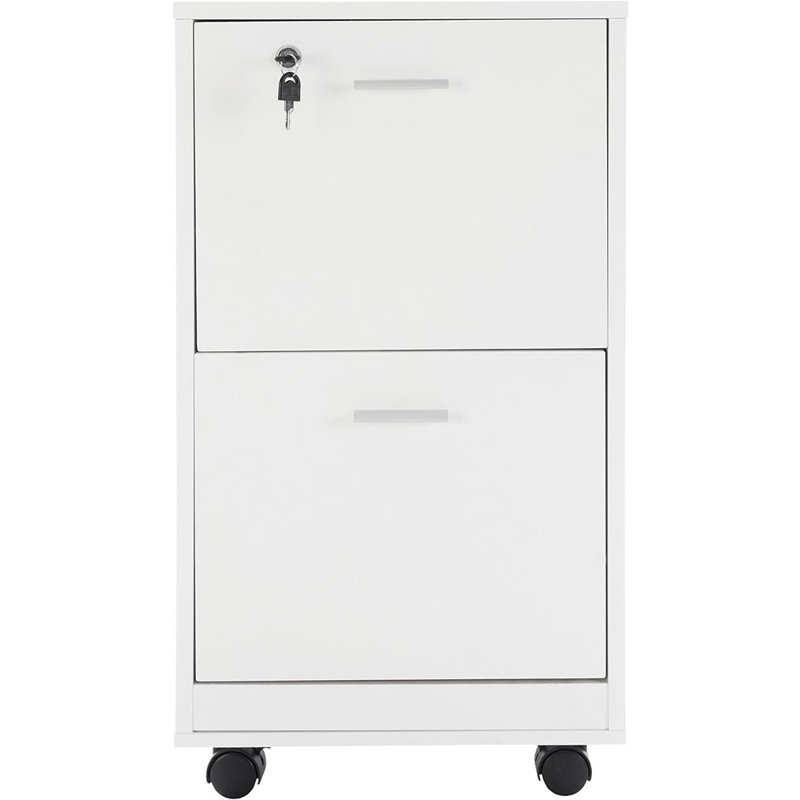 Ebern Designs File Cabinet - 2-Drawer Cabinet with Lock and Deep Drawer Storage - Rolling Filing Organizer for Under The Desk, Home, or Office (White)