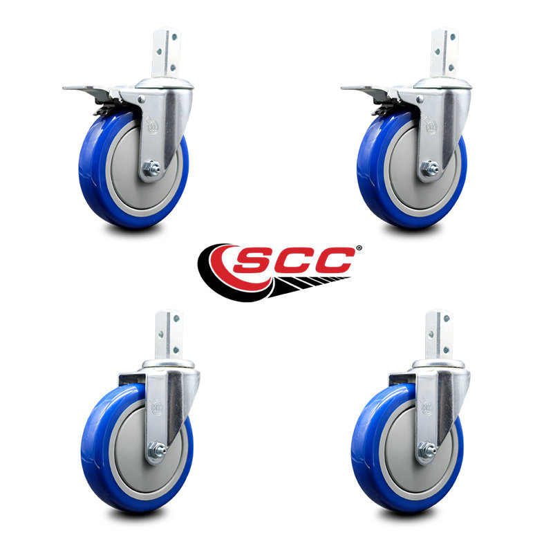 Poly Swivel Square Stem Caster Set 2 Total Lock Brakes SCC, Blue