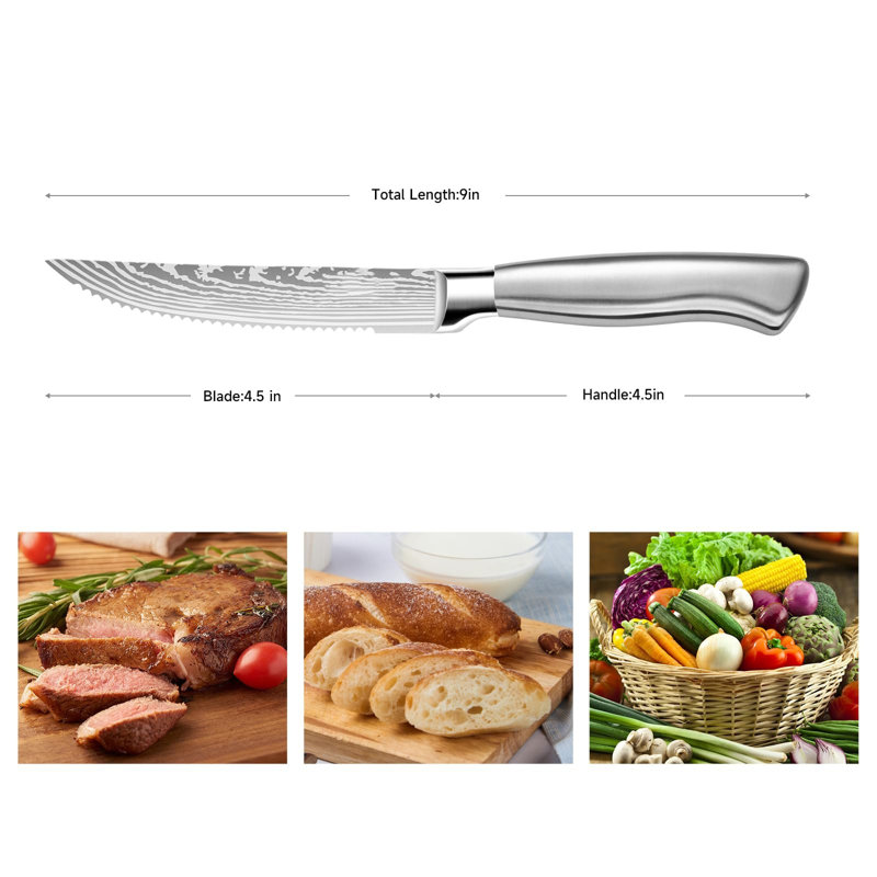 Steak Knives, 4.5 Inches Steak Knife Set Of 6, Dishwasher Safe Serrated Steak Knives German Stainless Steel Dinner Knives With Gift Box