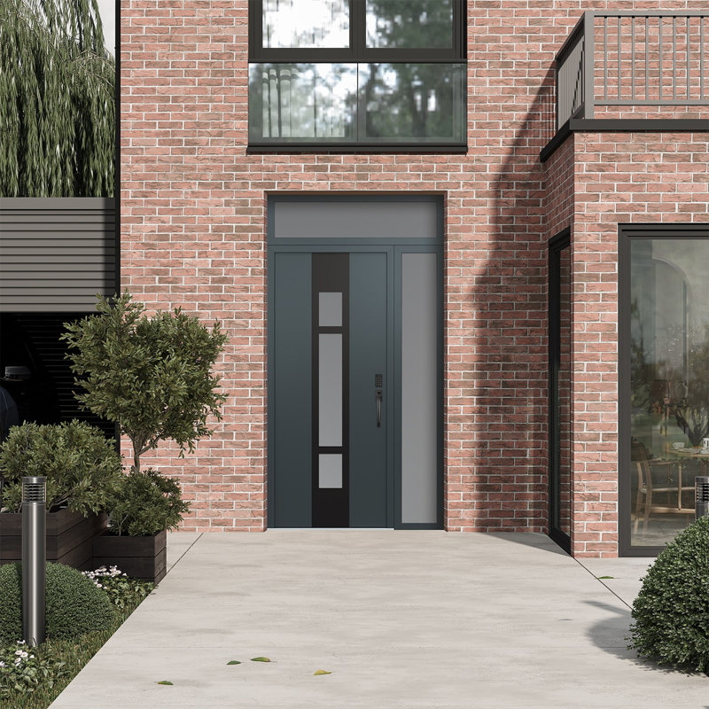 Porte d'entrée avant à panneau en acier Diamond A9 avec panneau latéral et traverse, L 49,25 po x H 95,69 po