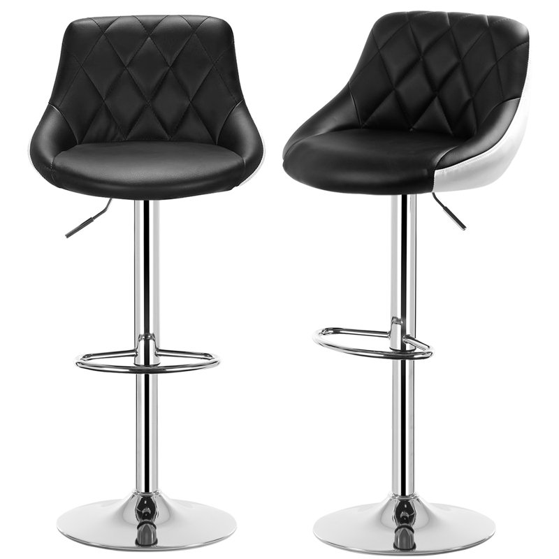Swivel Upholstered Adjustable Height Counter Stool with Metal Frame, Black/White
