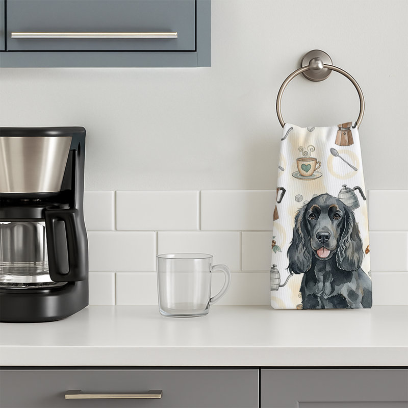Black Cocker Spaniel Coffee Bar Kitchen Towel, Black Cocker Spaniel