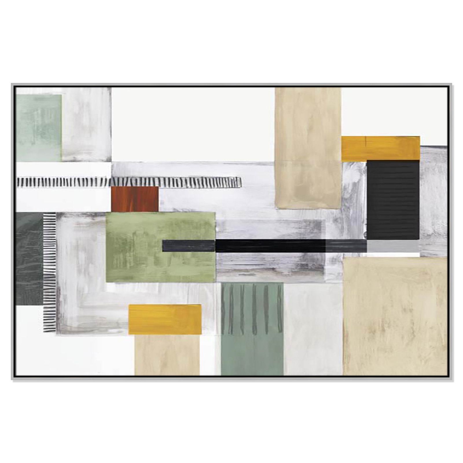 Playful Blocks by Tom Reeves, No Mat, 41.5" H x 61.5" W x 2" D, Silver Floater Framed