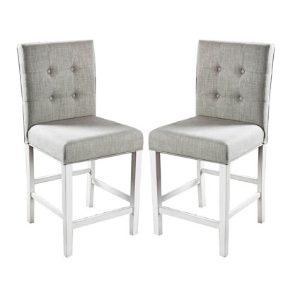 Chaise 2 pièces à hauteur de comptoir en blanc antique et gris avec dossier rembourré confortable pour les chaises en tissu