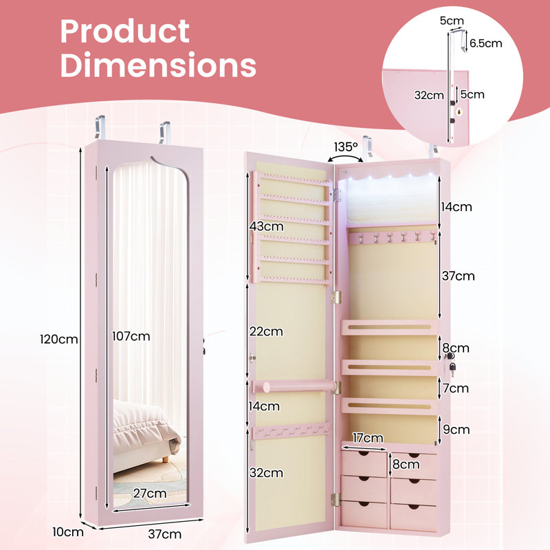 Wall Mounted Required Jewelry Armoire, Pink