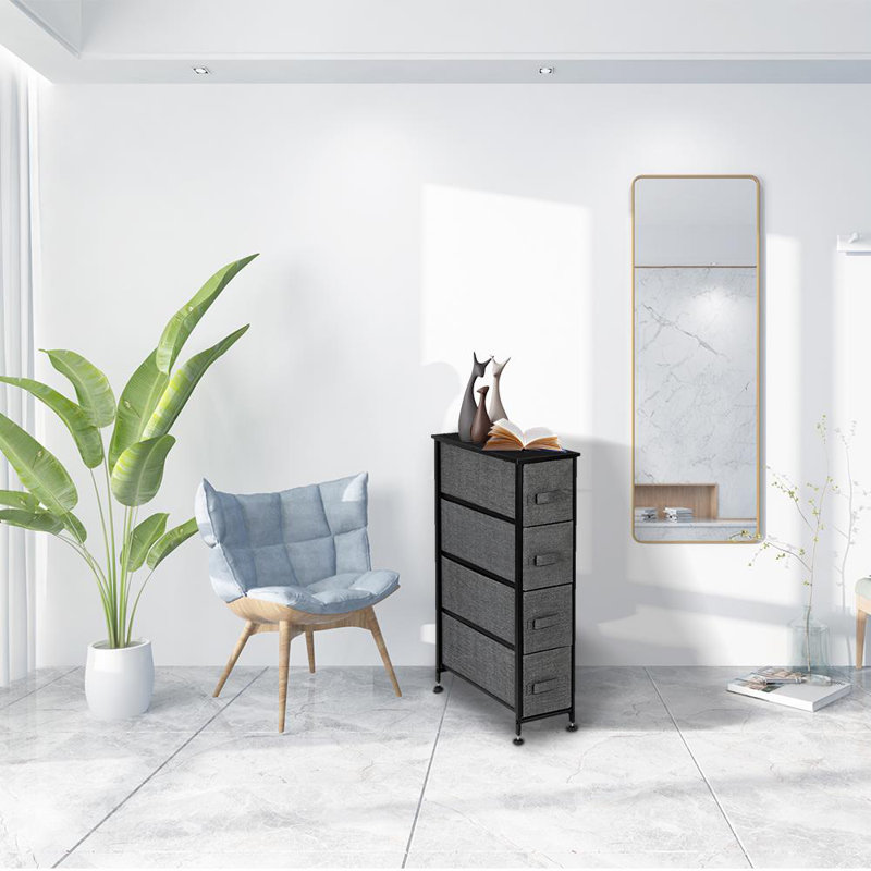 Commode de rangement étroite 4 tiroirs Cahanding, Noir / Gris
