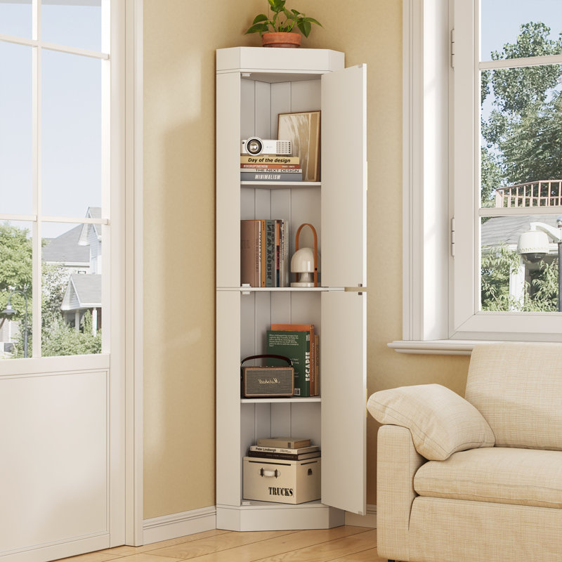 70.5’’ Tall Kitchen Pantry Cabinet With 2 Doors, Fluted Corner Cabinet For Kitchen, Dinning Room, Living Room, Bedroom, White