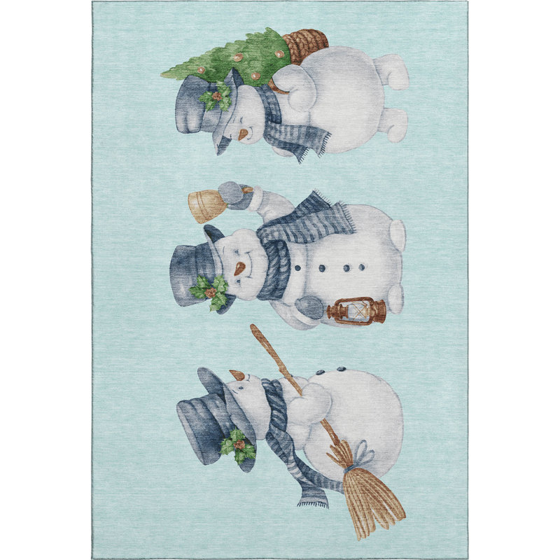 Premium Machine Washable Ingrassellino AMF1826 Happy Snowmen Holiday Rug, Rectangle 3' x 5'