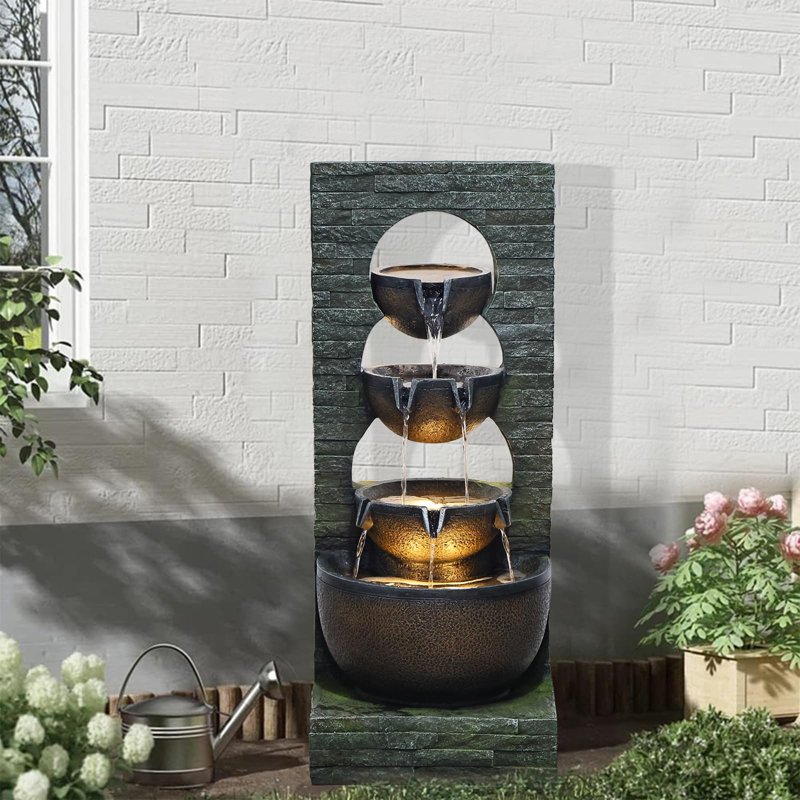 Mujahid Hand Crafted Weather Resistant Floor Fountain with Light