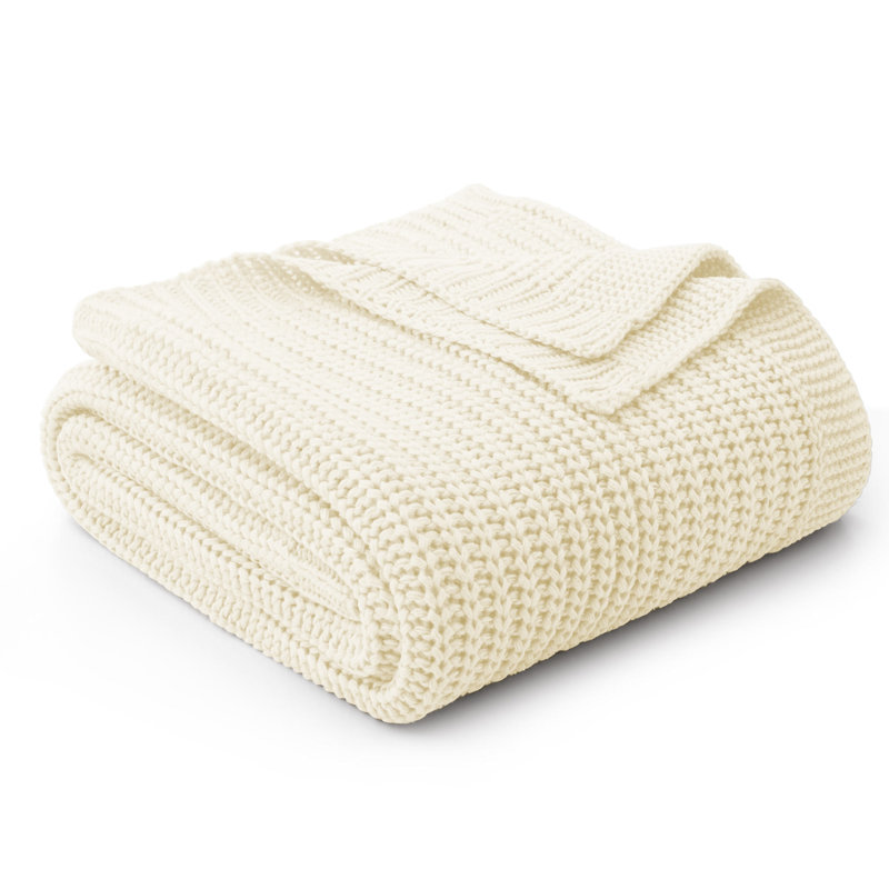 Jeté en tricot gaufré - couverture décorative légère respirante 50 "x 60" pour canapé, canapé et lit - Jeté Coho Farmhouse - lavable à la machine, crème
