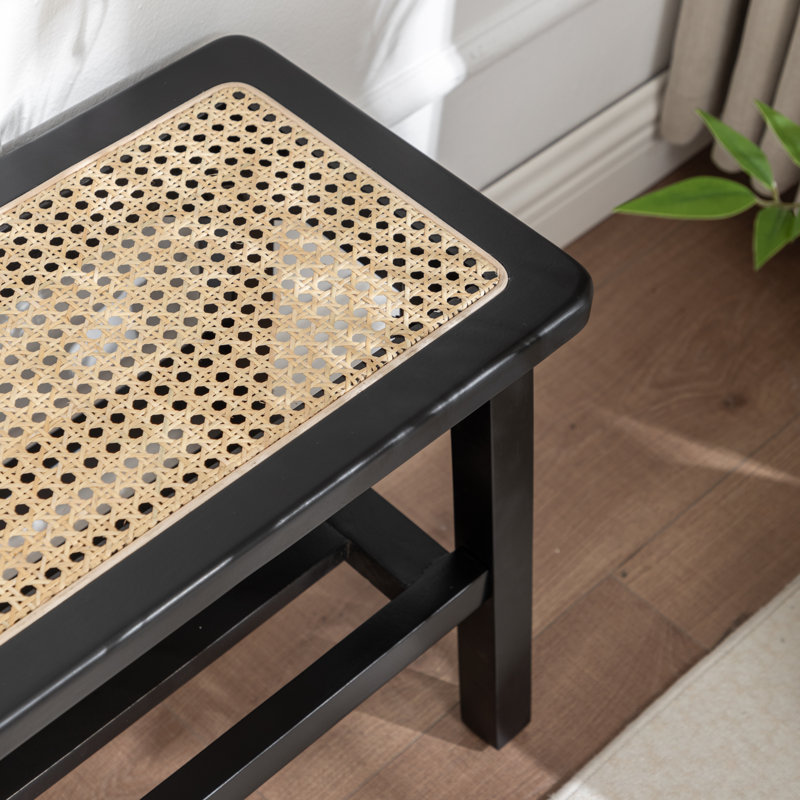 Banc de rangement en bois massif Charla, Noir