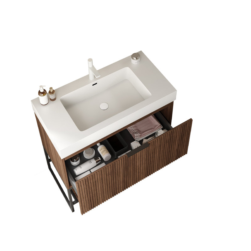 Meuble-lavabo en bois massif rayé Yolan 