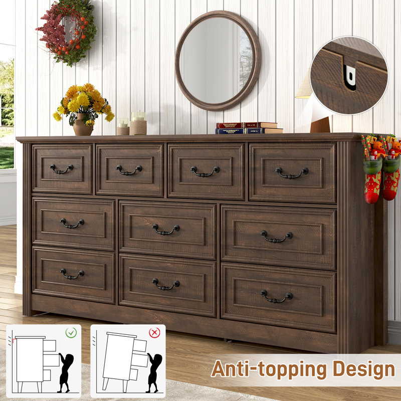 Dreonna Farmhouse 10 Drawers Dresser, 63''Rustic Chest Of Drawers For Living Room, Hallway, Bedroom