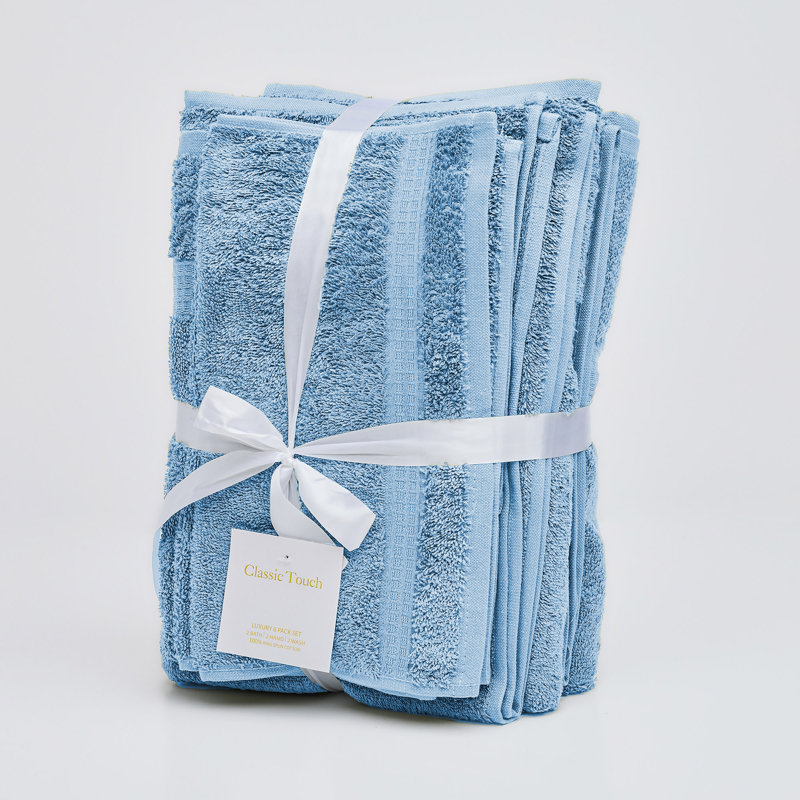 Classic Touch 6-piece 100% Cotton Towel Set In Medium Blue, Medium Blue