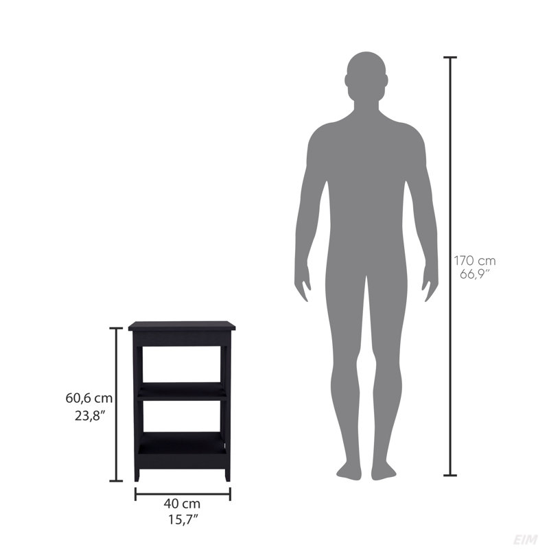 End Table, Side Table, Nightstand, 3-Tier Storage Shelf, Sofa Table, Black